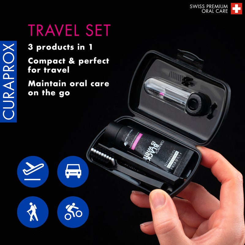 CURAPROX Black Is White Travel Set I Includes CS 5460 Ultra-Soft Travel Toothbrush, 10ml Black Is White Whitening Toothpaste with Carbon Interdental Brushes CPS Prime 07 & 09 - Image 3
